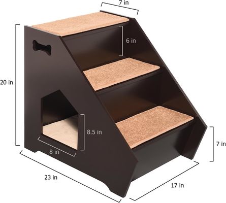 Holztreppe mit 3 rutschfreien Stufen und eingebautem Haus perfekt für Hunde Katzen Kurze Haustiere