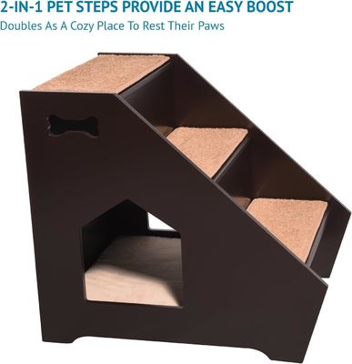 Holztreppe mit 3 rutschfreien Stufen und eingebautem Haus perfekt für Hunde Katzen Kurze Haustiere