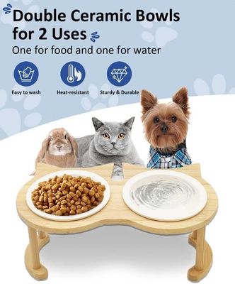 Einstellbarer Holz-Futterbecher für Haustiere für nicht anwendbare Stromquelle und Haustierfutter