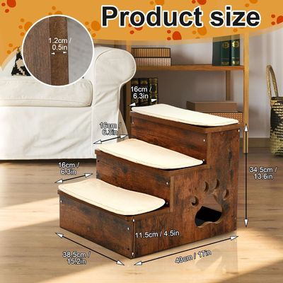 OEM 3 Ebenen Holz Hunde Treppen Stufen Nicht rutschig Welpen Treppen mit Lagerung Waschbar Teppich