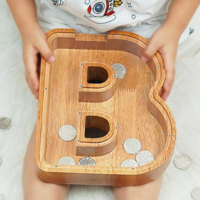 Holz Alfabet Acryl Brief Geld-Box Druck verbrannt Großbuchstaben Piggy Banks für Kinder