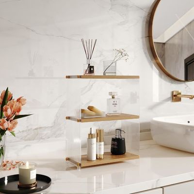 Metall und Holz 3 Stufen Stehende Vanity-Regal Schalter Badezimmer Lagerung für Schlafzimmer