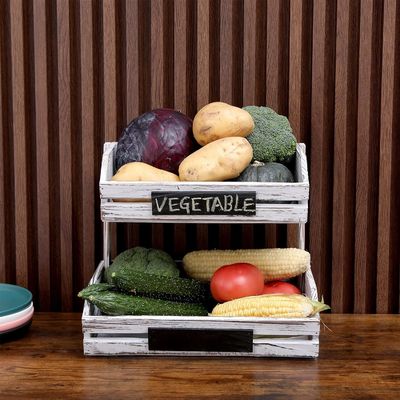 Bauernhaus Stehende Holzorganisator 2 Stufe Lebensmittelkorbhalter für Küchenorganisation