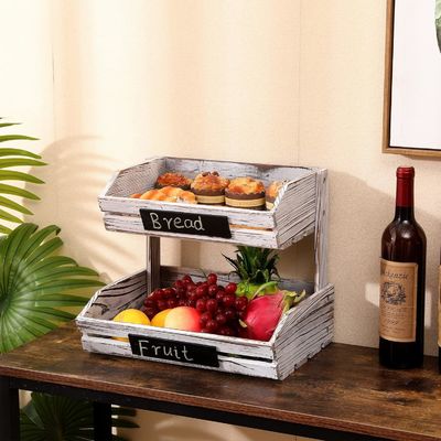 Bauernhaus Stehende Holzorganisator 2 Stufe Lebensmittelkorbhalter für Küchenorganisation