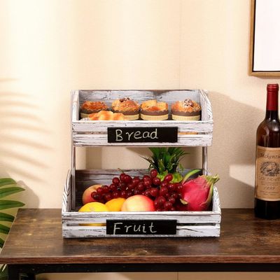 Bauernhaus Stehende Holzorganisator 2 Stufe Lebensmittelkorbhalter für Küchenorganisation