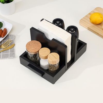 2024 Design amerikanischer Stil Holz Serviettenhalter für Tisch zum Aufbewahren von Salz- und Pfefferschüttlern