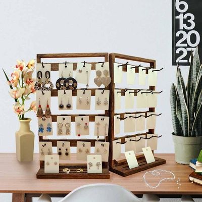 Home Thema Holz Klappschmuck Anzeigestand mit abnehmbaren 32 Haken und Ring Tray