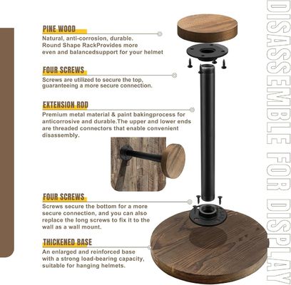 Tischhelm-Display-Stand mit unfertiger Birkenholzfarbe und industriellem Stil