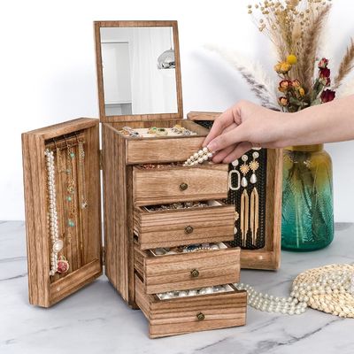 Große 5-Schicht Schmuck-Organisator-Box für Ringe Ohrringe Halsketten Vintage-Stil