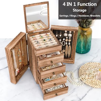 Große 5-Schicht Schmuck-Organisator-Box für Ringe Ohrringe Halsketten Vintage-Stil