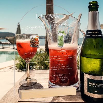 Wie Sie wünschen Acryl Getränke Bar Liste Hochzeitsschild mit Holzstand personalisiert