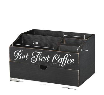 Holz-Countertop-Kaffee-Bar-Tee-Taschen-Organisator mit Schublade und Lagerbestand