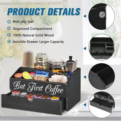 Holz-Countertop-Kaffee-Bar-Tee-Taschen-Organisator mit Schublade und Lagerbestand