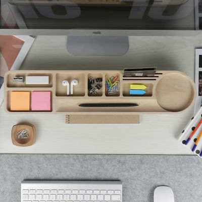 Büro-Schreibtisch-Organisator mit Bleistift-Gehäuse und kundenspezifisches Logo Holz Caddy Telefonträger