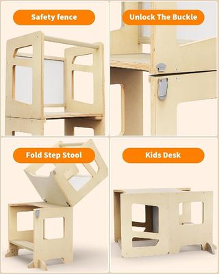 Holz 3 Höhen verstellbar Kleinkind Küchenhocker Helfer mit Sicherheitsgleis Unisex
