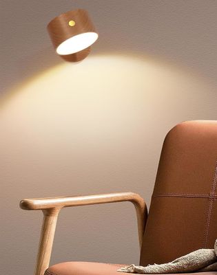 Wandlampen LED 360-Rotations-Dimmung Wiederaufladbare kabellose Batteriebetriebene Holzlampe