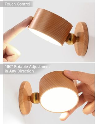 Wandlampen LED 360-Rotations-Dimmung Wiederaufladbare kabellose Batteriebetriebene Holzlampe