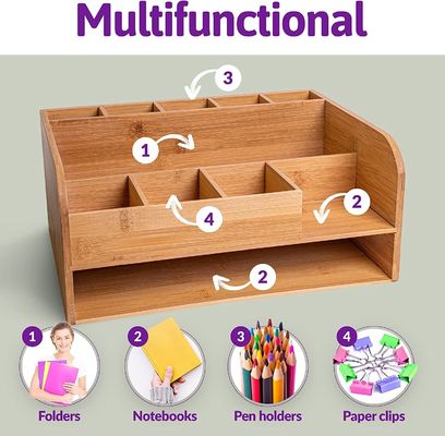 Organisieren Sie Bürobedarf mit Bamboo Wood Desk Organizer und Datei-Speicher Customized Logo