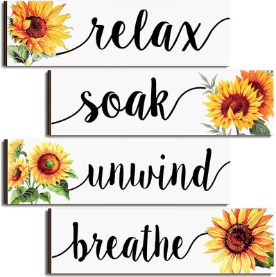 Bad Wanddekoration Rustikale Holzplatte mit Sonnenblumen Design Entspannen Einweichen Entspannen Atmen