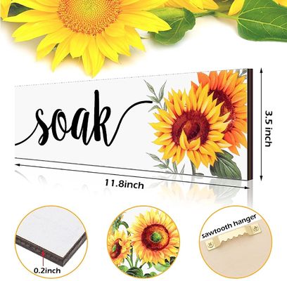 Bad Wanddekoration Rustikale Holzplatte mit Sonnenblumen Design Entspannen Einweichen Entspannen Atmen