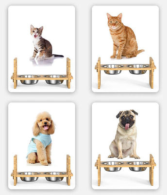 Verstellbarer Bambus Hunde- und Katzenfutterhalter für Geschenke
