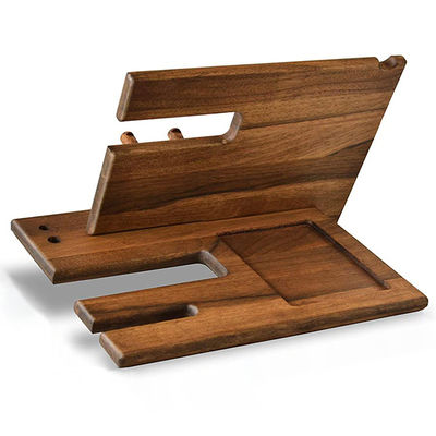 Handgefertigt Natur Walnussholz Telefon Docking Station Schlüsselhocker Brieftaschenhalter Stand Uhr Organisator