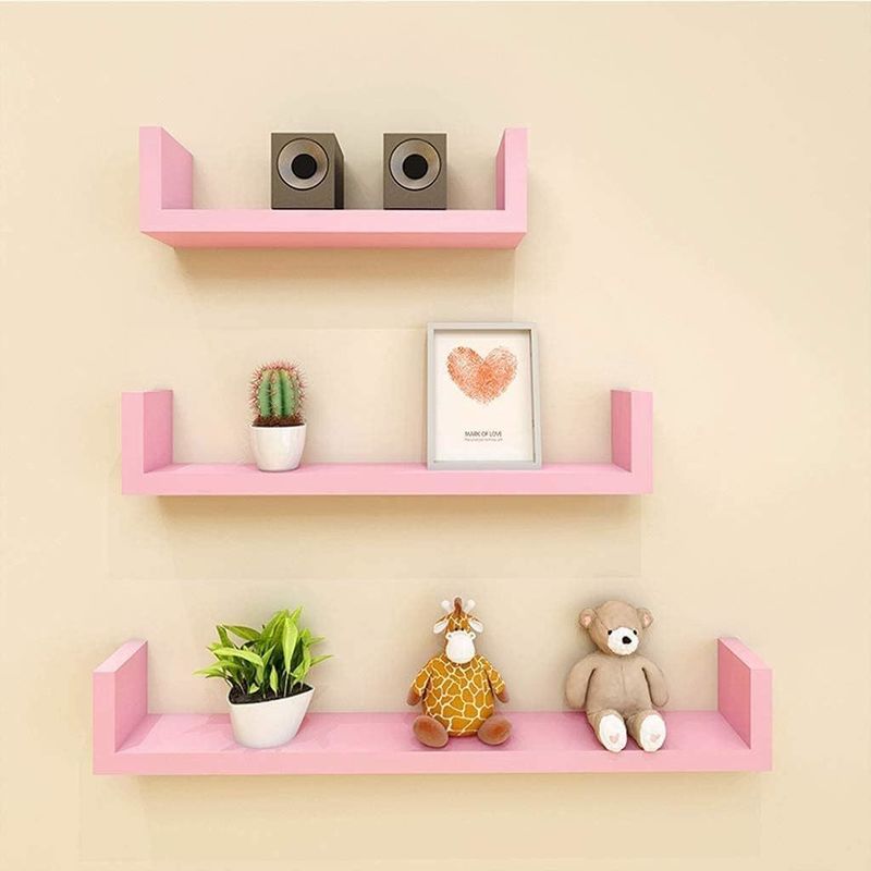 Verstellbare U-förmige lackierte Holz rosa Wandregale Set von 3 für Bad Wohnzimmer