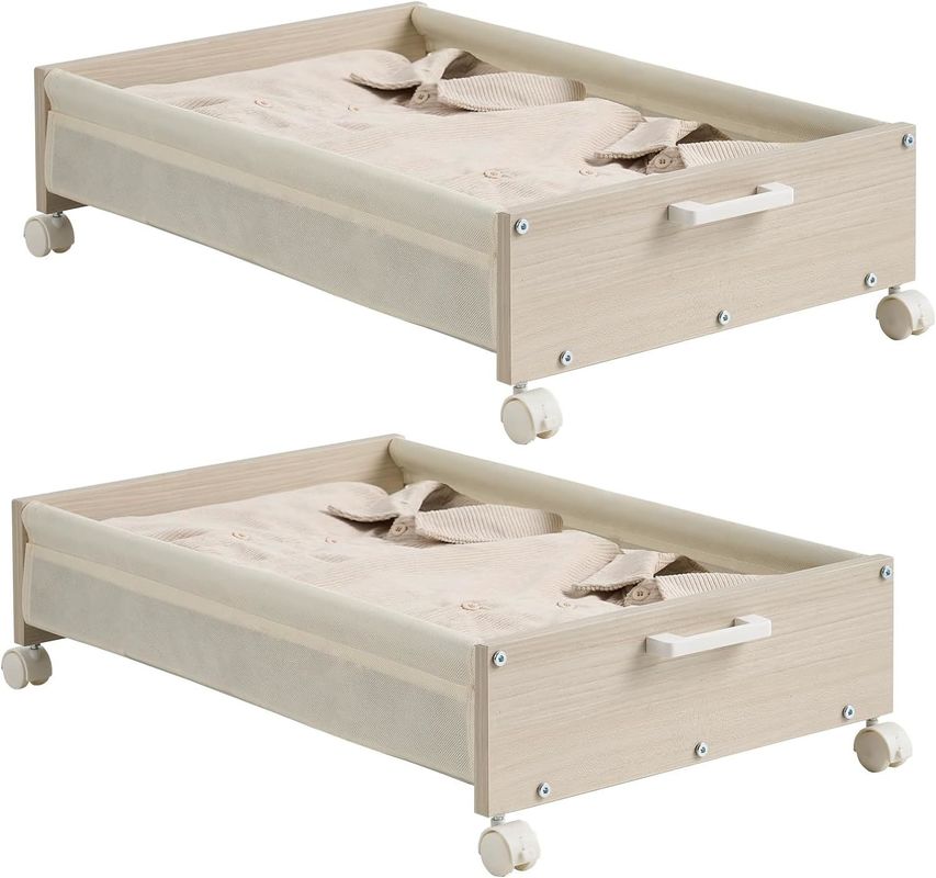Aufbewahrung von Geschirr unter dem Bett Schubladen mit schweren Holzbehältern und Logo akzeptabel
