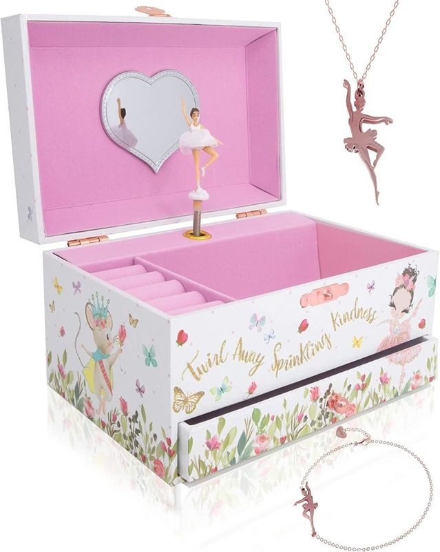 Musikbox Ballerina Holzschmuckbox für Kinder und Jungen Geschenk Handdreh-Spielzeugbox