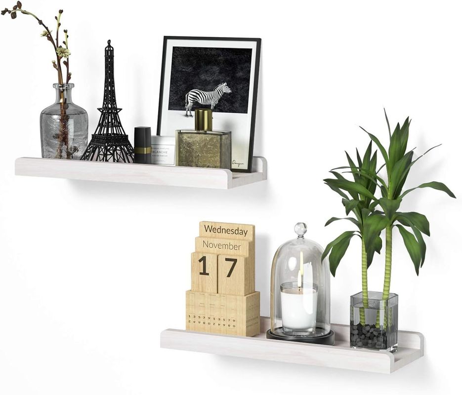 Home Möbel Set aus 2 Wandregalen aus massivem Holz 7 Zoll weiße rustikal schwebende Regale