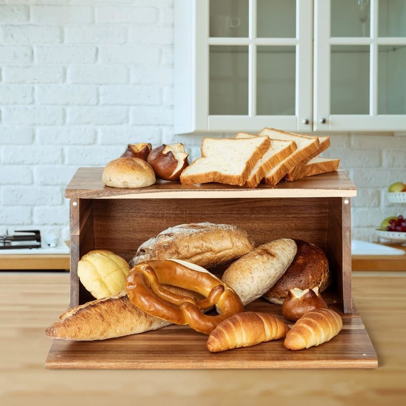 Holzbrotbox All-in-One-Piece-Organisator für die Küchenmontage Natürliches Vintage-Brot Speicherbehälter