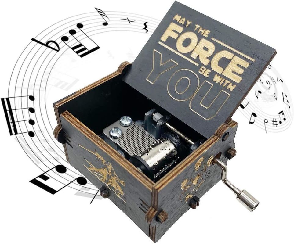 Rechteckige personalisierte Vintage-Laser-Gravierte Star Wars Holz-Handdreh-Musikbox