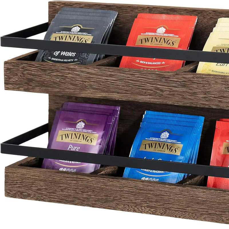 2 Stufe rustikale Holz-Teebeutel Halter Wandmontierte Teebüchse für Kaffeekostüm Display Regal Teeregal