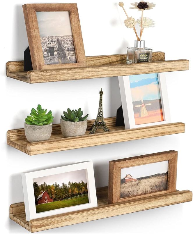 16.9 Zoll Set von 3 Braunem Holz Bildregal Verstellbare rustikale Wandregale für Büro