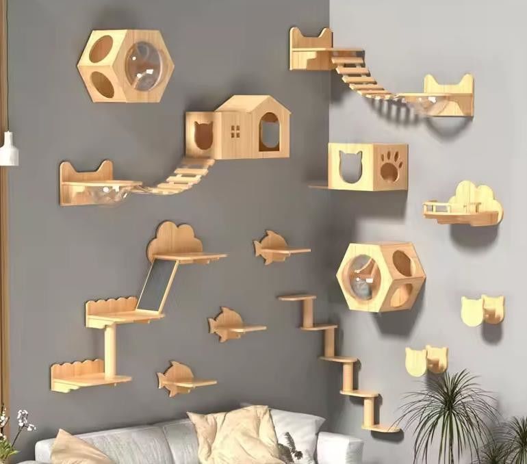 Maßgeschneiderte Größe Wand montiert Katzenbett Holz Katzenbrett Regal zum Klettern im Wohnzimmer