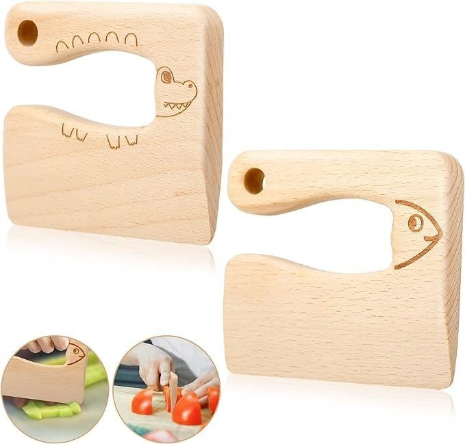 Holzmaterial Küchengeräte 2-teiliges Kindermesser für Kochen und Schneiden Gemüse Obst