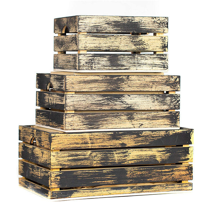 Set aus 3 kleinen Mini-Holz-Lagerkästen mit Griffe
