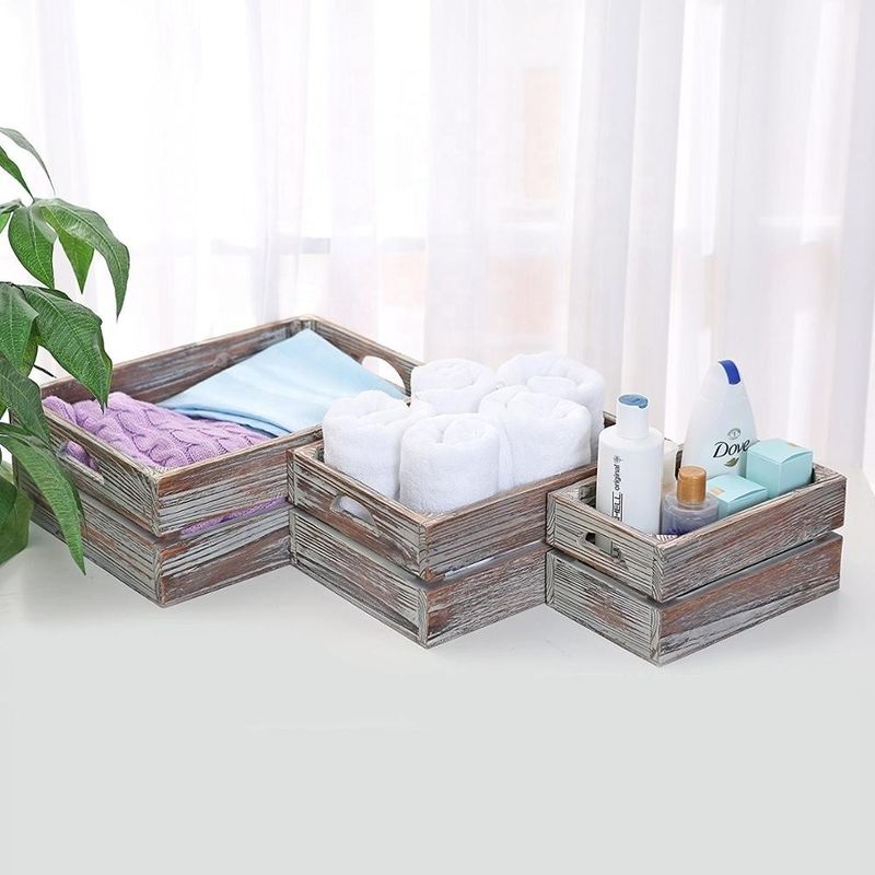 Europa Regionalmerkmal Home Deco Unfertiges Massiv Kiefernholzkisten 3-Pack für Wein