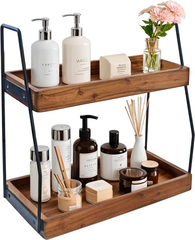 Faltbar Ja Akazien 2-Ebenen Bad Organisator Holz-Speicherregal für die Badezimmerküche