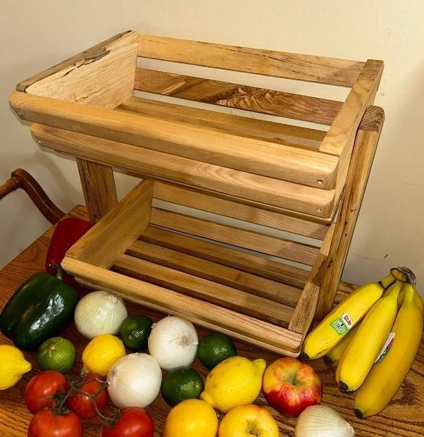 Massivholz-Küchenprodukthalter für die ordentliche Lagerung von Obst und Gemüse 34x10x10cm