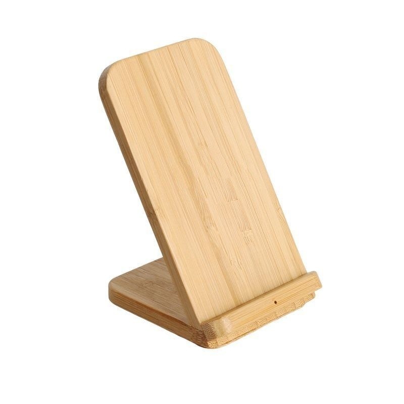 Custom Holz Farbe Natürlicher Bambus Wireless Charging 10W Telefonständer mit Postverpackung