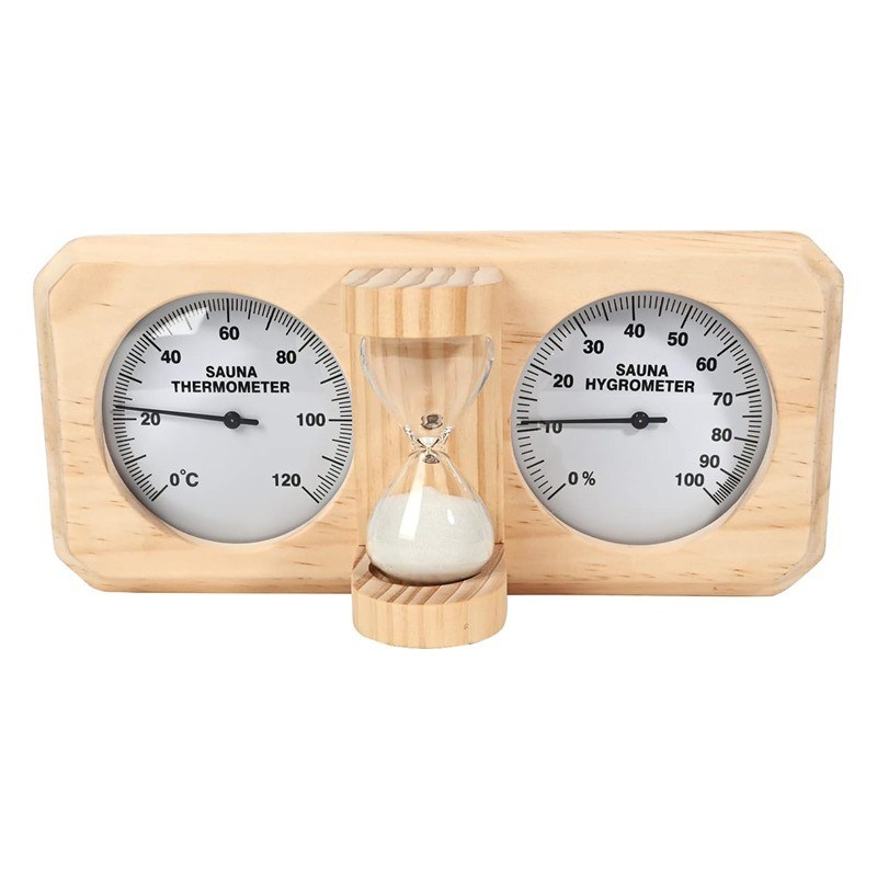 Modernes Design 3 in 1 Holz-Sauna-Thermometer und Hygrometer mit 15-minütigem Sandtimer