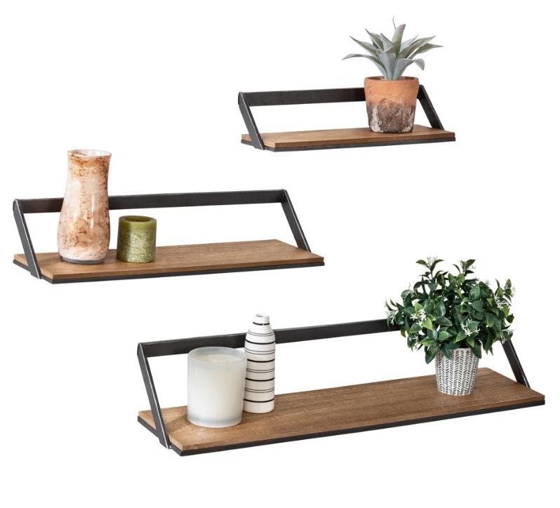 Individuelles Logo Heimdekoration Set von 3 schwarzen/natürlichen Holzregalen Hängende Displayregale