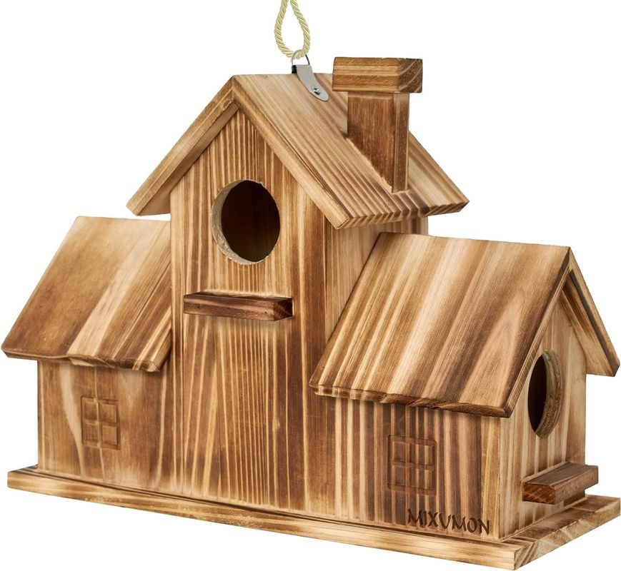 Holzhaus mit 3 Löchern aus Holz, handgefertigt aus Holz für den Garten