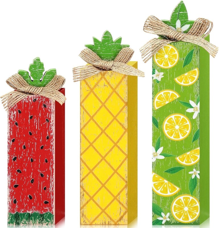 Sommerholz Tischblock Zeichen Zitrone Stufenfach Tray Dekor Holzdekor Haus Lasergravierung