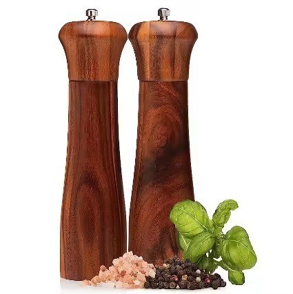 Set von 2 8 " Akazienholz Salz- und Pfefferschleuder-Set mit verstellbarem keramischen Schleifmechanismus