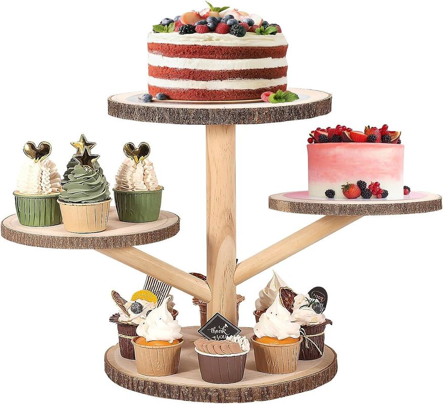 Individuelle Designs 4 Stufe Bambus Cupcake Stand für die Party Früchte Snacks Servieren Tablett