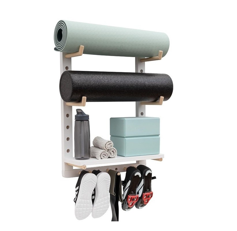 Bequemer Holz-Yoga-Matten-Organisator für vollständig anpassbare Heim-Gymnastik-Wandmontage