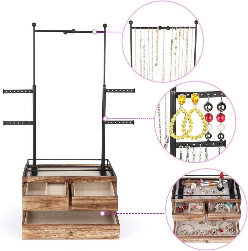 Einfache Holzkiste Custom 6 Stufe Schmuck Baumstand mit 2 Schichten Schmuck Schubladen Lagerung