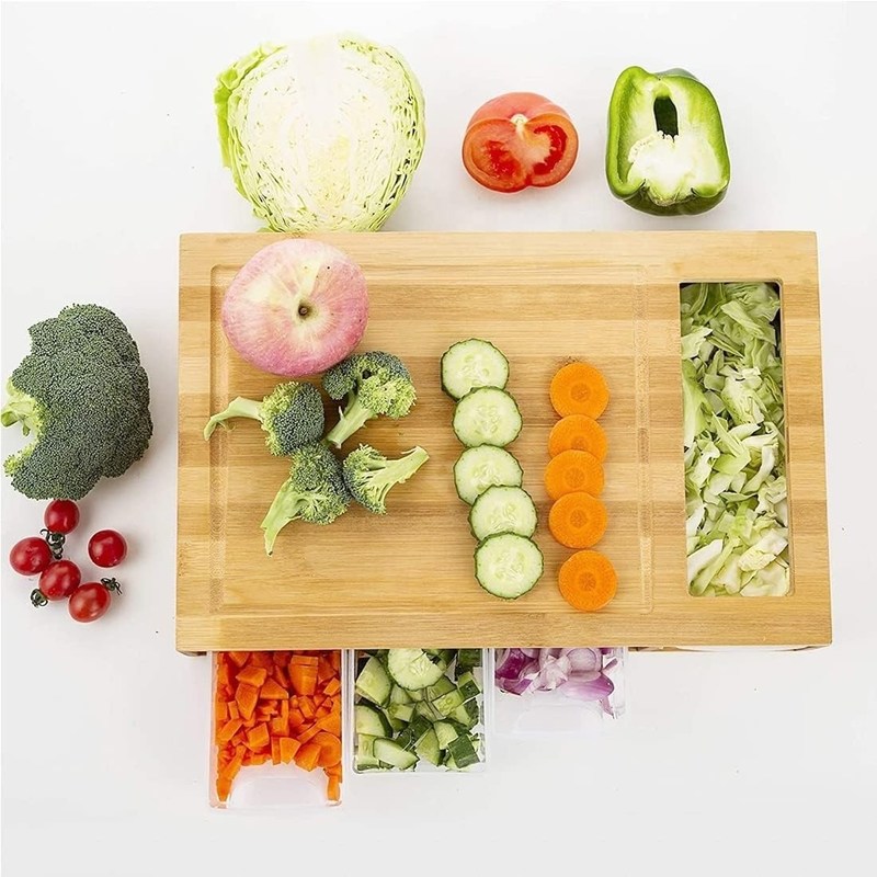 Rechteckige Bambus-Schnittplatte mit 4 Behältern